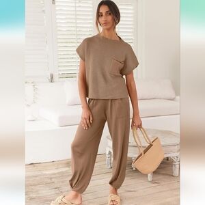 Casual Tan Women's Two Pieces Set.